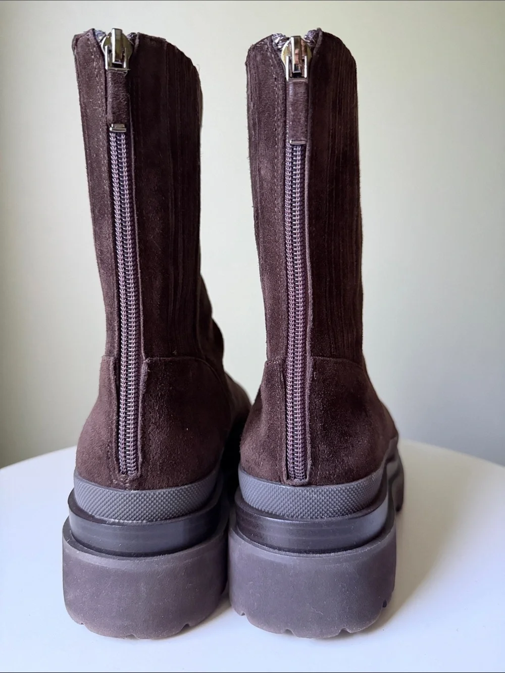 Lola Cruz Pruga Platform Suede Boots Brown Chunky Lug Sole Zip Mid-Calf EU 36